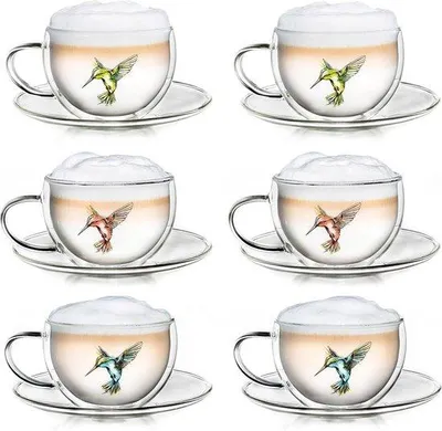 Immagine prodotto di Set di 6 tazze da caffè termiche a doppia parete - Rosso, blu, verde, 250 ml