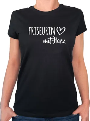 Produktbild von Huuraa Damen T-Shirt Friseurin mit Herz XXL Black Bio Baumwolle Fairtrade Damenshirt Geschenkidee