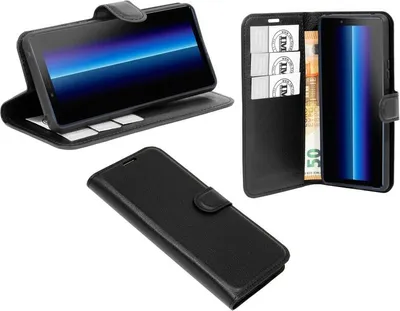 Zdjęcie produktu dla Etui książkowe "Fancy" Sony Xperia 10 II (2020) pokrowiec na telefon komórkowy etui portfelowe z funkcją podstawki, miejsce na karty czarny
