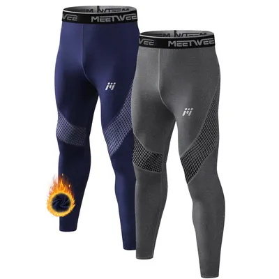 Produktbild von Lange Unterhose Herren 2er Innenfleece Thermo-Unterhose Männer Skiunterwäsche Thermounterwäsche Funktionsunterwäsche -Grau/Blau-M