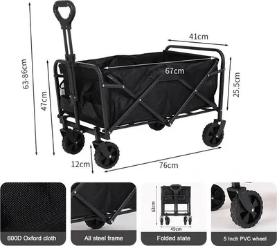 Produktbild von Faltbarer Bollerwagen (100 L) mit Stahlrahmen 75 kg Traglast