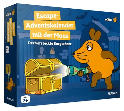 Produktbild von 67169 Escape Adventskalender mit der Maus Der versteckte Burgschatz 24 spannende Rätsel für die Adventszeit für Kinder ab 7 Jahren Schatzsteinchen