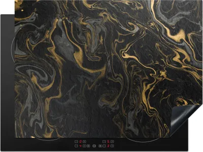 Produktbild von KitchenYeah© Herdabdeckplatte Marmor - Textur - Grau - Gold - Marmoroptik - Luxus , 71x52cm, Küche Deko, Glaskeramikkochfeld Herdabdeckung, Abdeckplatte fùr Kochfeld