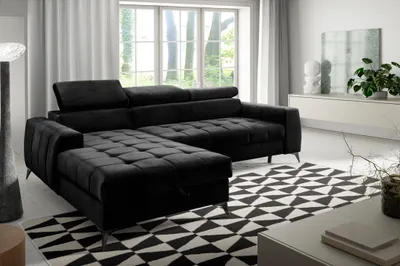 Produktbild von AX LIVING Schwarze Eckcouch mit Schlaffunktion Arkucio Mini 260 cm L