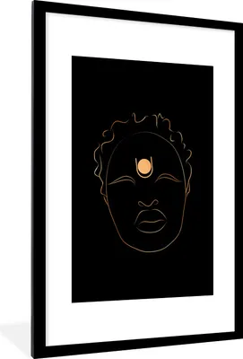 Produktbild von MuchoWow® Gerahmtes Poster Frau - Gold - Schwarz - Strichzeichnung 60x90 cm - Poster mit Schwarzem Bilderrahmen Wandposter Rahmen Foto Bilder - Dekoration - Wandposter Wohnzimmer - Hochwertig