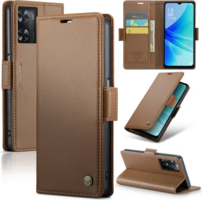 Image de Housse Oppo A57 4G, Portefeuille en cuir Porte-carte Housse de protection avec support pour Oppo A57 4G/A57S/A77 4G/A57e/A77S/OnePlus Nord N20 SE Marron