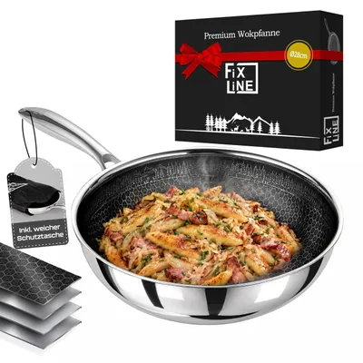 Produktbild von FIXLINE Wok 28 cm schwarz – Black Forest Edition – kratzfeste Wabenbeschichtung, alle Herdarten inkl. Induktion