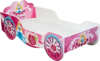 Produktbild von Kinderbett Kutsche Mädchenbett 70x140 cm mit Rausfallschutz | Prinzessin Kinder Spielbett 140x70 cm Spielbett Jugendbett Einzelbett Mädchen