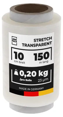 Produktbild von Logic Pack Stretchfolie Transparent 23 my 10 cm x 150 m 0,2 kg - 1 Rolle