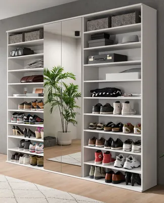 Produktbild von Garderobenschrank mit Spiegeltür "SystemX" in weiß Schuhschrank 221 x 193 cm