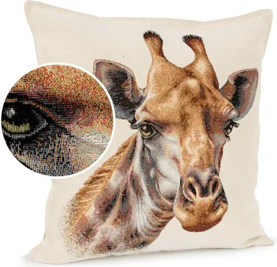 Produktbild von Dekokissen 45x45cm Kissenhülle mit Reißverschluss Sofakissen mit Füllung Giraffe Gobelin bunt