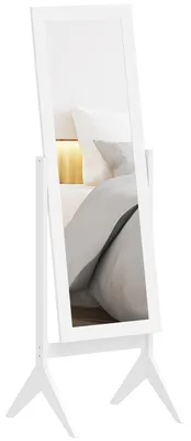 Image de Miroir de plein corps - Miroir autoportant - Inclinable - Cadre rectangulaire - Avec support - 47 x 46 x 148 cm - Blanc