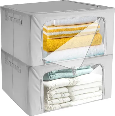 Imagen del producto de Cajas de almacenamiento plegables, de tela con tapa transparente, paquete de 2, para ropa