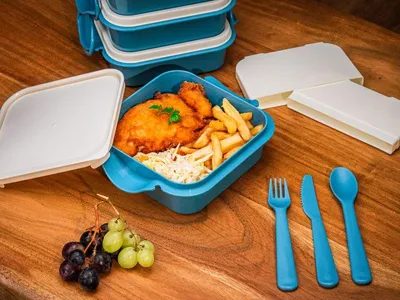 Produktbild von Lunchbox MagicHome, rechteckig, 4-teilig, mit Besteck, 4x 800 ml, 160x195x260 mm