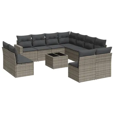 Produktbild von vidaXL 12-tlg. Garten-Sofagarnitur mit Kissen Grau Poly Rattan