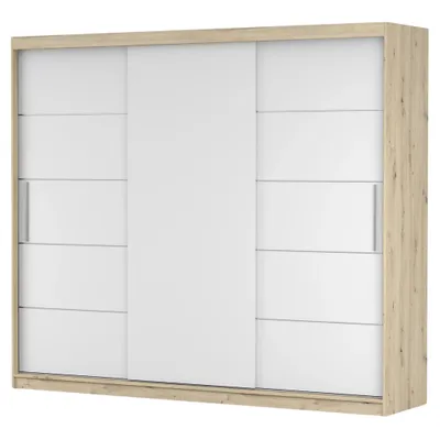 Produktbild von Schwebetürenschrank Kleiderschrank Schrank 250cm Artisan/Weiß mit LED Alba