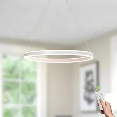 Immagine prodotto di Lampada a sospensione LED moderna, rotonda, con anello bianco, dimmerabile con telecomando, temperatura di colore regolabile da 3000K a 6000K, lampada da soffitto, altezza regolabile, ideale per ingresso, soggiorno, camera da letto, sala da pranzo (diametro 40 cm)