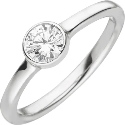 Produktbild von Zeitloser Solitär Ring aus 925 Silber rhodiniert mit Zirkonia Fingerring Damen Innenumfang 62mm  Ø19.7mm