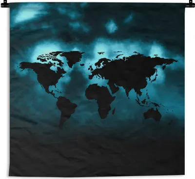 Produktbild von MuchoWow® Wandteppich Wandbehang Weltkarte - Schwarz - Blau 150x150 cm Tapisserie Dekoration Wandtuch - Wohnaccessoires - Modernes