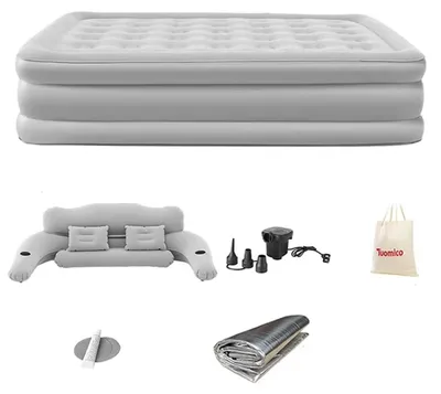 Immagine prodotto di Materasso gonfiabile per 2 persone - Letto da campeggio gonfiabile - Con schienale - 152x203x48 cm - Letto aggiuntivo extra alto - Adatto per interni/esterni - Grigio chiaro
