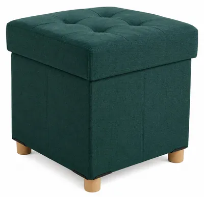Zdjęcie produktu dla Relaxdays, pufa z miejscem do przechowywania, tapicerowana, wymiary: 38 x 38 x 38 cm, wygląd lnu, drewniane nogi, kwadratowa pufa, kolor: petrol (petrol)