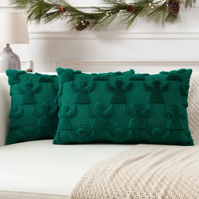 Produktbild von Set mit 2 Kissenbezügen aus weicher Wolle, kurzem Samt, dekorative Kissenbezüge für Sofa und Schlafzimmer, Weihnachtskissenbezug, Engelsgrün, 40 x 60 cm