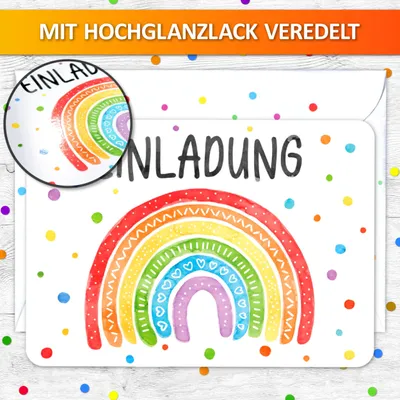Imagen del producto de Tarjetas de invitación con diseño de arcoíris, 12 unidades, con sobres, para fiestas de cumpleaños infantiles