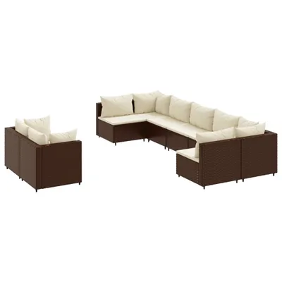 Produktbild von vidaXL 9-tlg. Garten-Sofagarnitur mit Kissen Braun Poly Rattan