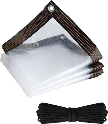 Zdjęcie produktu dla Wodoodporna, przezroczysta plandeka z oczkami i sznurkiem – zmywalna – wielofunkcyjna – czarna – meble ogrodowe – 2 m x 3 m