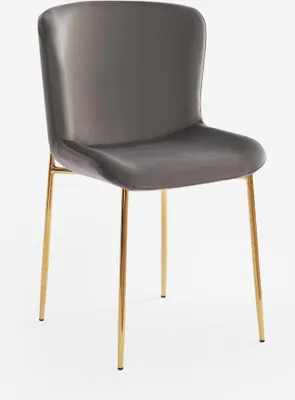Image de Chaise tissu design salle à manger avec pieds dorés Virin - Gris