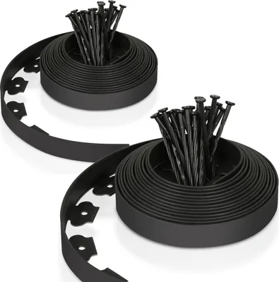 Image de Izrielar 20 m Bordure de pelouse flexible en plastique pour ancrage Bordure de parterre Bordures de parterre Noir avec 60 piquets