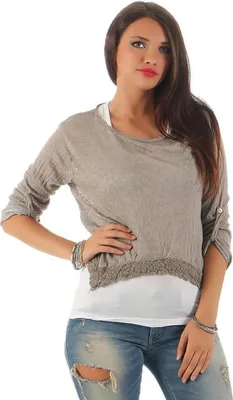 Produktbild von Damen 3/4 Ärmel Bluse 2 teiler Tunika ; Cappucino S/M
