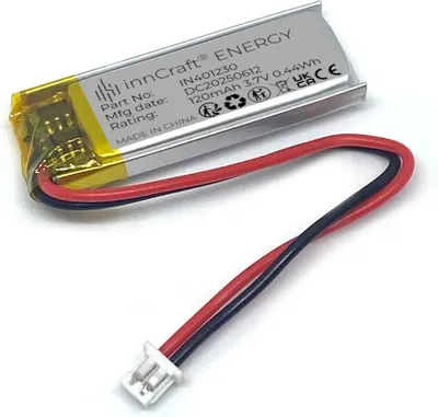 Zdjęcie produktu dla Bateria litowo-polimerowa innCraft Energy 120mAh 3.7V, 30x12x4 Model 401230 Złącze 2P Molex 51021-020 1.25mm