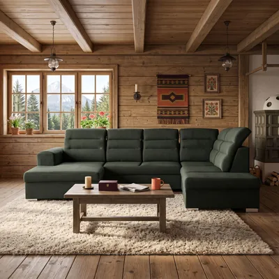 Produktbild von MUFFO Ecksofa U-Form CLOUD U Rechts mit Schlaffunktion 120x252 Velours Dunkelgrün