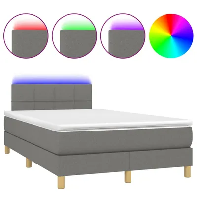 Image de vidaXL Lit boxspring avec matelas & LED gris foncé 120x190 cm Tissu