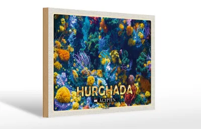 Produktbild von Holzschild Reise 30x20cm Hurghada Ägypten Korallenriff Fische Deko