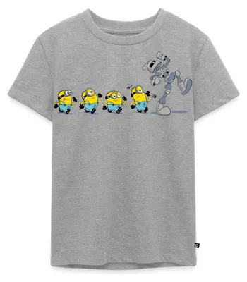 Produktbild von Spreadshirt Minions Marsch Mit Roboter Kinder Premium T-Shirt, 134/140 (8 Jahre), Grau meliert