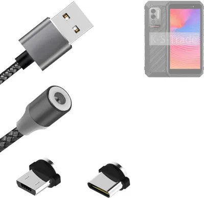 Produktbild von K-S-Trade Hochwertiges Magnet-Lade-kabel Sync-Kabel Daten-Kabel kompatibel mit Ulefone Power Armor X11 mit USB-Typ-C-Anschluss und Micro-USB-Anschluss