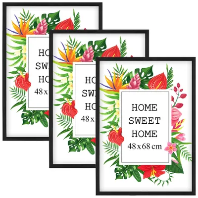 Produktbild von MG Design Set aus 3 Schwarz Bilderrahmen 45 x 60 cm - Aus echtem Holz mit Acrylglas, zum Aufhängen & Aufstellen, für Fotos, Poster & Puzzle