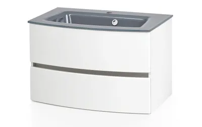 Produktbild von Waschbeckenschrank Kornel 80cm grau Waschbecken - weiß