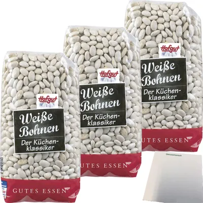 Produktbild von Hofgut Weisse Bohnen 3er Pack (3x500g Beutel) + usy Block