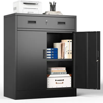 Productafbeelding van Multifunctionele archiefkast - Kantooropslag met 2 deuren - Afsluitbare opbergruimte - 90x80x40 cm