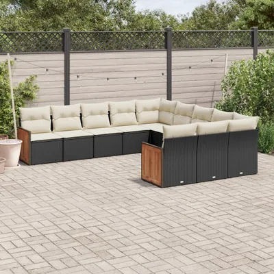 Produktbild von Design 11-tlg. Garten-Sofagarnitur mit Kissen Schwarz Poly Rattan, Gartenmöbel-Sets 2024 Neu