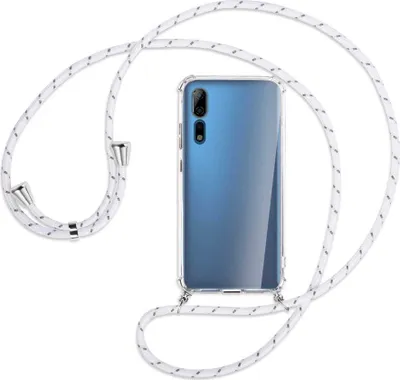 Produktbild von Handykette Backcover-Schutzhülle mit Band (Metall silberfarben) für ZTE Axon 10 Pro - weiß/grau