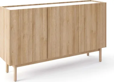 A low sideboard with three doors and a white top, shown from a three-quarter angle on a white background.