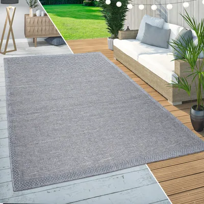 Produktbild von In-& Outdoor Teppich Balkon Küchenteppich Modernes Bordüren Design Beige Grau Grösse 160 cm Rund