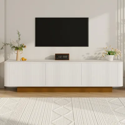Produktbild von TV-Schrank 175 cm, Weiß mit Holzmaserung, Kurvendesign & Kabelmanagement