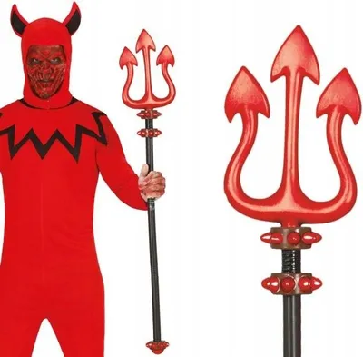 Productafbeelding van Demon Drietand Halloween Rood Duivel Wapen Kostuum Accessoire 100 cm, Schurkachtig, Kleur: Meerkleurig