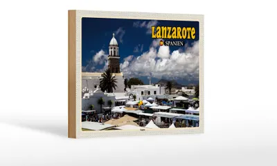 Produktbild von Holzschild Reise 18x12 cm Lanzarote Spanien Teguise Stadt Kirche