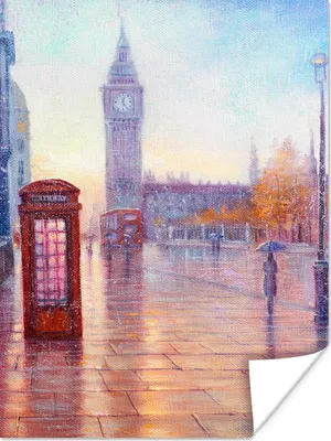 Produktbild von MuchoWow® Poster Malerei - Ölgemälde - London - Telefon 30x40 cm - Wandplakat - Poster Kinderzimmer